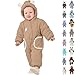 Newborn Baby Bear Outfit With Fold-Over Mittens and Footies Thin Fleece Romper Hooded Jumpsuit Winter Coat Girls Boy 0-12 M