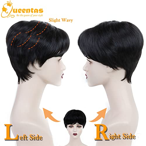 Queentas Short Black Wig for Black Women Short Wigs for Women,Pixie Cut Wigs Synthetic Fiber (Black), B-Natural Balck - Image 2