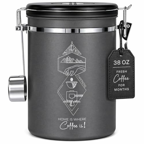 Large coffee canister with date tracker and scoop (gray) 38oz
