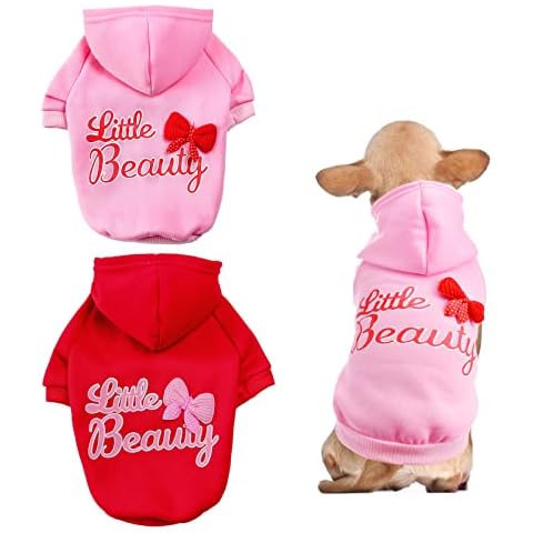 CooShou 2Pcs Dog Hoodie Sweater Pet Clothes Outfits Pink Red Dog Hoodie Cover