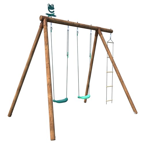 SOULET - Columpio de Madera Infantil con Escalera Arthur 278x189x222 cm - Estructura de Jardín con 2 Columpios Regulables y Escalera de Cuerda - Madera Tratada Resistente - Fácil Montaje