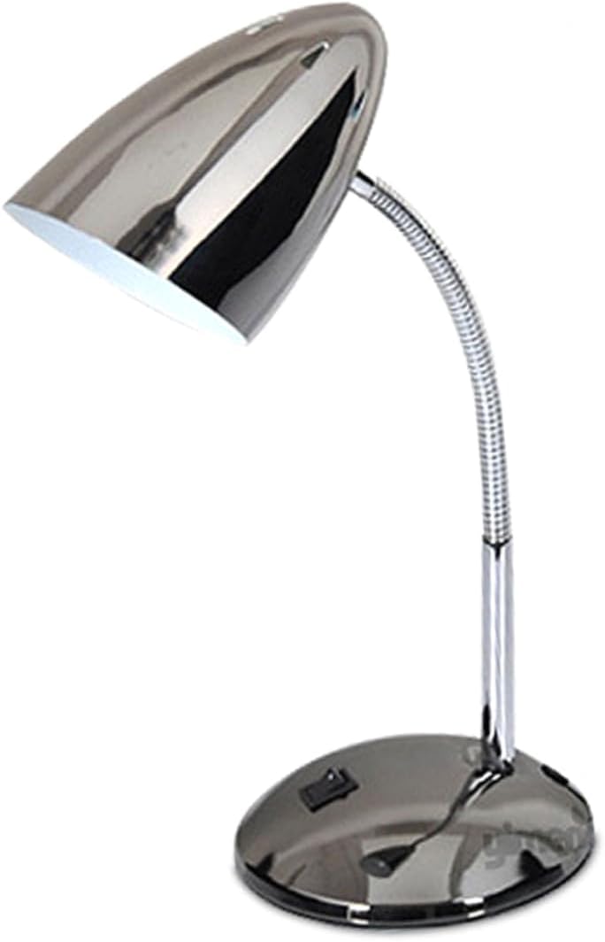 Veemoon LED Metal Desk Lamp Silver Eye Care Reading Light with Gooseneck for Studying Working Soft Flicker Table Light