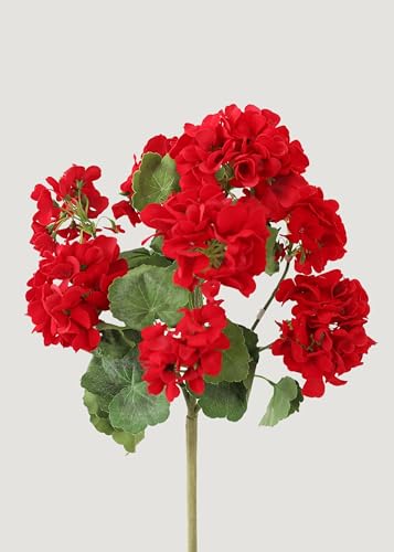 Afloral Outdoor Fake Flowers | Water Resistant Outdoor Red Geranium Bush - 18
