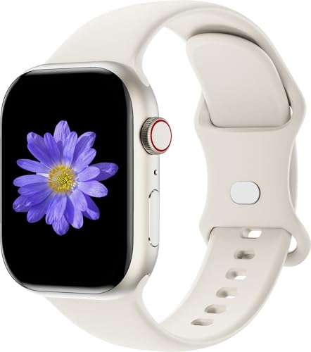 Cindgress Sport Band Compatible with Apple Watch 41mm 38mm 40mm 42mm for Women Men, Soft Silicone Strap for iWatch Wristband Series Ultra SE 11 10 9 8 7 6 5 4 3 2 1 S/M Starlight