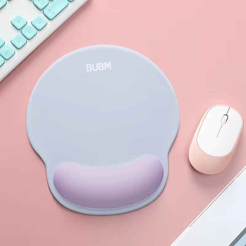 Image of Mouse Pad with Gel Wrist Rest Support, Ergonomic Mouse Cushion with Non Slip Rubber Base Mouse Pad for Laptop, Computer, Gaming, Office (Lavender, Round)