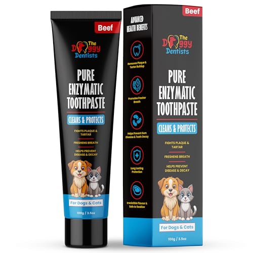 Vet Strength Pure Enzymatic Dog & Cat Toothpaste | 3.5oz Beef Flavor | Enzyme Pet Toothpaste for Tartar Removal, Bad Breath, Teeth Cleaning | Suitable for Puppies & Kittens