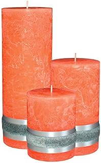 Badidi | Ornaments Turquoise Teal Pillar Candles | Decorative Large Set of 3 | Modern Home and Living Room Decorations | Table Display | Center Piece Decor | Unscented | Gift Set | Silver Band