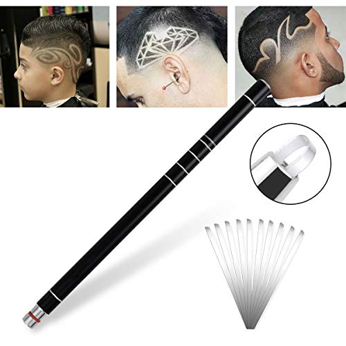 Razor Pen for Hair Design, Hair Tattoo Trim Styling Face Eyebrow Shaping Device, Ahier Hair Engraved Pen/10 Blades/Tweezer Hair Styling Eyebrows Beards Razor Tool