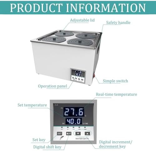 Digital Lab Water Bath, Thermostatic Electric Heater with 1/2/4/6/8 Holes, Stainless Steel Liner, Anti-Dry Burn, Ideal for Laboratory Experiments and Research