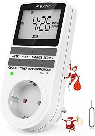 Digital timer socket, Maxcio timer switch with 10 configurable weekly switching programmes (16A/3680W)