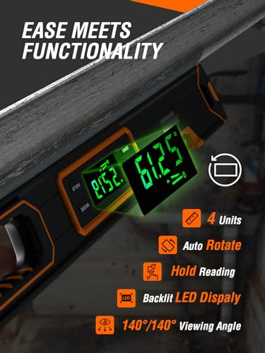 Image of Mecurate 24-Inch Digital Level, Professional Smart Precision Torpedo Level Tool, Bright LCD Display, Audible Alerts, Magnetic Bottom, Dust Water Resistant, with Carrying Case