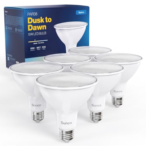 Sunco 6 Pack PAR38 LED Flood Bulbs, E26, Dusk to...