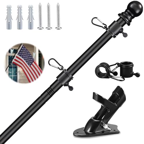 Eidoct Flag Pole for Garden with Flag Pole Holder 6FT (1.8M) Stainless Steel Flag Pole for Outside House Garden Yard Residential or Commerical Flag Pole Kit (Black)