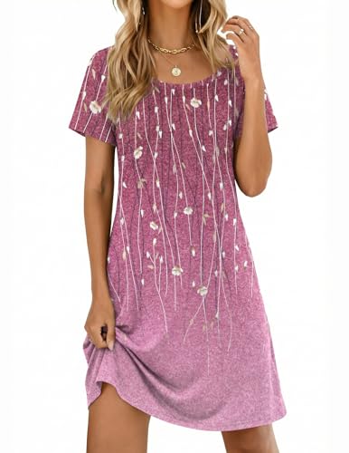 Image of Ekouaer Womens Nightgown Short Sleeve Night Dress Printed Sleepwear Soft Sleep Shirt S-3XL