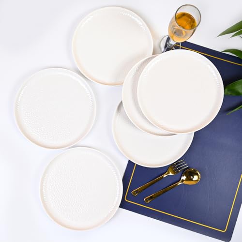 Image of MARKET 99 Heavy-Duty Melamine Quarter Plates Set of 6 | White Hammered Round Design | Glossy Finish Durable Tableware | Ideal for Breakfast, Snacks, Appetizers | Stylish Kitchen & Dining Serveware