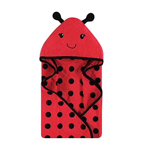 Hudson Baby Unisex Baby Cotton Poly Animal Face Hooded Towel, Red Ladybug, One Size