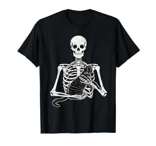 Lindo gato esqueleto perezoso Halloween Camiseta
