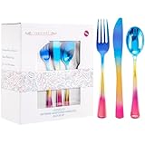 120 pcs Gold Plastic Silverware, Rainbow Party Plastic Flatware, Gold and Blue Color, Enjoylife(Rainbow)