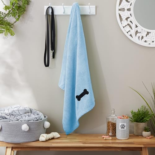 Image of Bone Dry Pet Grooming Microfiber Towel, Embroidered Collection, X-Large,41x23.5 inch, Blue