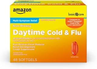 Amazon Basic Care Daytime Cold & Flu Liquid Caps; Cold Care for Daytime Cold and Flu, 48 Count