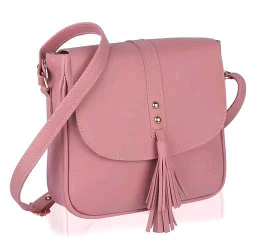 Image of Women's Faux Leather Crossbody Sling Bag, Pink, Tassel Design, Adjustable Shoulder Strap, Fashion Purse