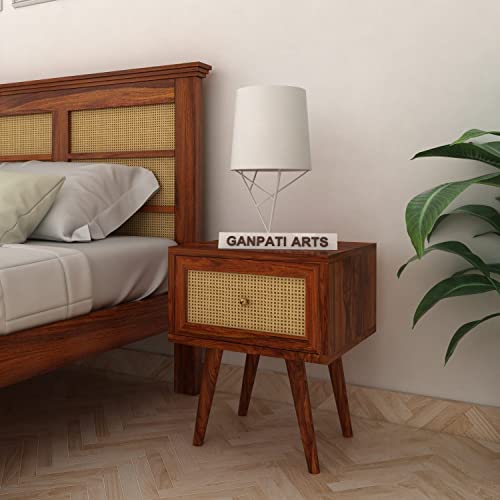 Ganpati Arts Sheesham Wood Cane Bedside End Table Decorative Side...