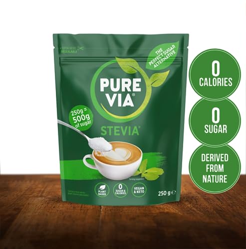 Pure Via Stevia Sugar Alternative - Gluten Free and Zero Calorie Natural Sweetener - 250g X 4, Equivalent to 1kg