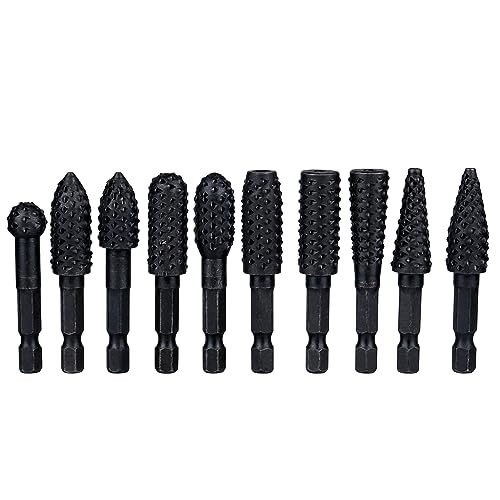 Bestgle 10 Pcs Juego de Rebabas Rotativas Carburo Burrs Set con Mango Hexagonal Vástago Madera Escofina Brocas Herramientas para Carpintería DIY
