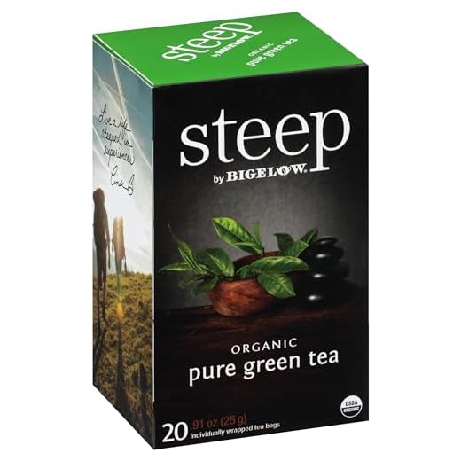 Steep by Bigelow Organic Pure Green Tea 20 Count (Pack of 6), 120 Tea Bags Total. Organic Caffeinated Individual Green Tea Bags, for Hot Tea or Iced Tea, Drink Plain or Sweetened with Honey or Sugar