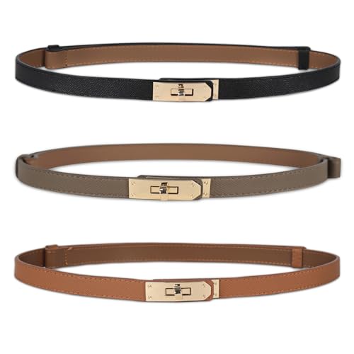 Image of Women's Fashion Classic Metal Buckle Leather Belt with Jeans Dress