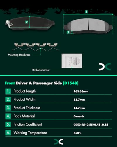 Image of SCITOO D1548-8757 Disc Brake Pads Sets Front Ceramic Brake Pads w /Hardware | 2011-2013 For Nissan For LEAF
