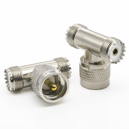 2 Conectores UHF Tee PL259 3 vías para radios y antenas miniatura 1