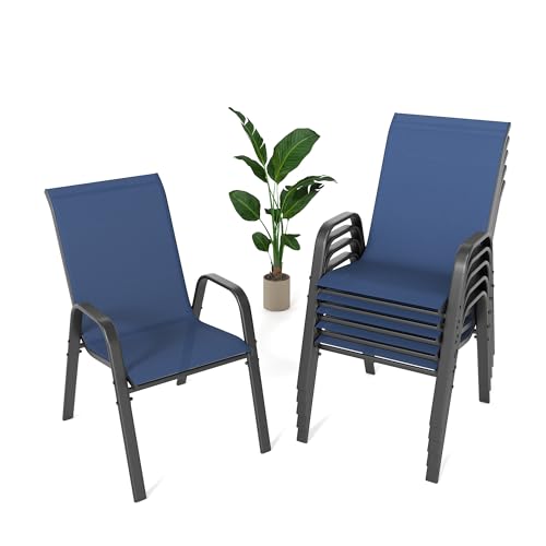 Image of Outdoor Patio Chairs Set of 6 Stackable Dining Chairs All-Weather Textilene Furniture Set for Pool, Deck, Backyard, Garden