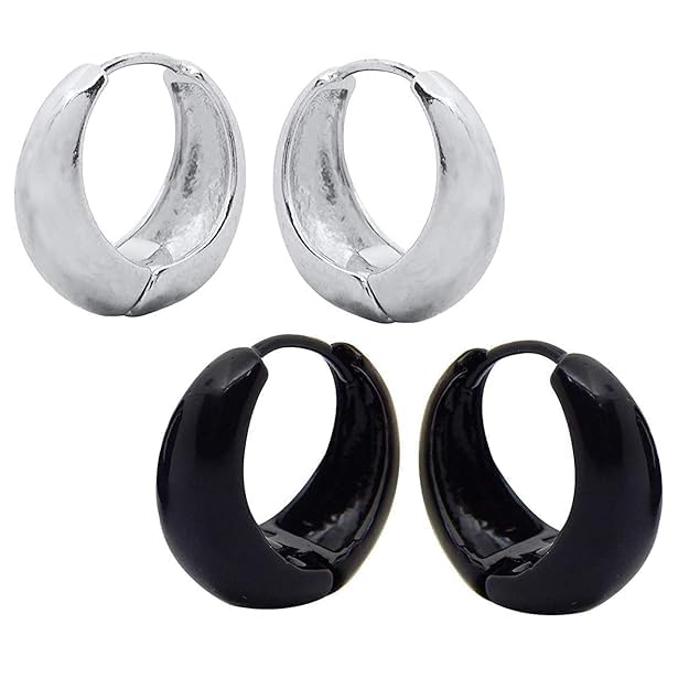 Mens Jewellery Valentine Gift Small Black & Silver Kaju Bali Ear rings Combo Hoops earrings Piercing Earring Set Salman Khan Style For Boys & Gents-image-24