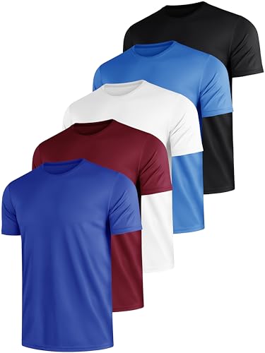 E-LIINJOYE 5 er Pack Sport Herren Tshirts Schnelltrocknend Atmungsaktive Männer Sommer Funktionsshirt Trainingsshirt Fitness Laufshirt Rundhals Kurzarm T Shirt Herren Set，L 5P2