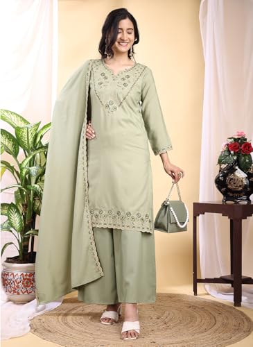 Kurta droit en soie Pratham Blue, l'ensemble brodé avec dupatta confortable qui sublime la silhouette