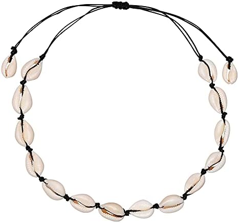 UPSERA Seashell Necklace Summer Jewelry – Modern Choker Necklace for Women – Natural Cowrie Shells and Premium Rope – Adjustable Length Beach Necklaces for Men and Women - Black 15 to 28”