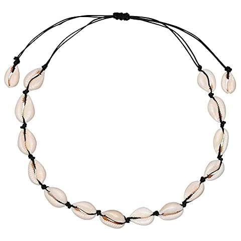 UPSERA Seashell Necklace 15 to 28 inches, Natural Cowrie Shell Necklace with Premium Rope - Modern Choker Shell Necklaces For Women, Adjustable Length Beach Necklaces for Women and Men - Black Cover