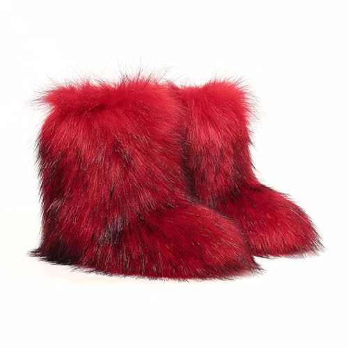 Fluffy Faux Fur Boots for Women Mid-Calf Furry Snow Boots - Main Image