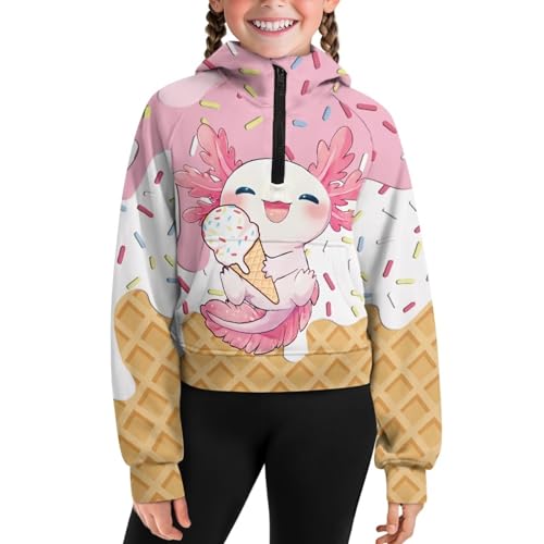 Hoodies for Girls Graphic Sweatshirts for Kids Half Zipper Pullover Cute Clothes Falll Jackets with Pockets 5-14
