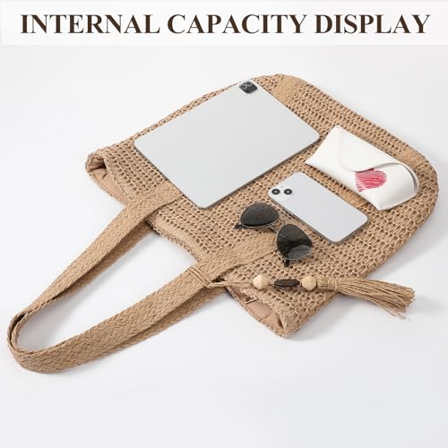 Image of Beach Bags for Women - Straw Bag with Zipper, Soft Woven beach bag, Casual Straw Shoulder Bag for Daily Use
