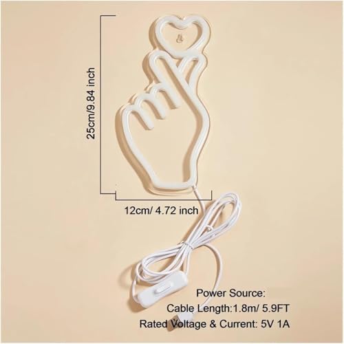 Néon déco pour mur chambre sombre avec lampe LED main cœur moderne