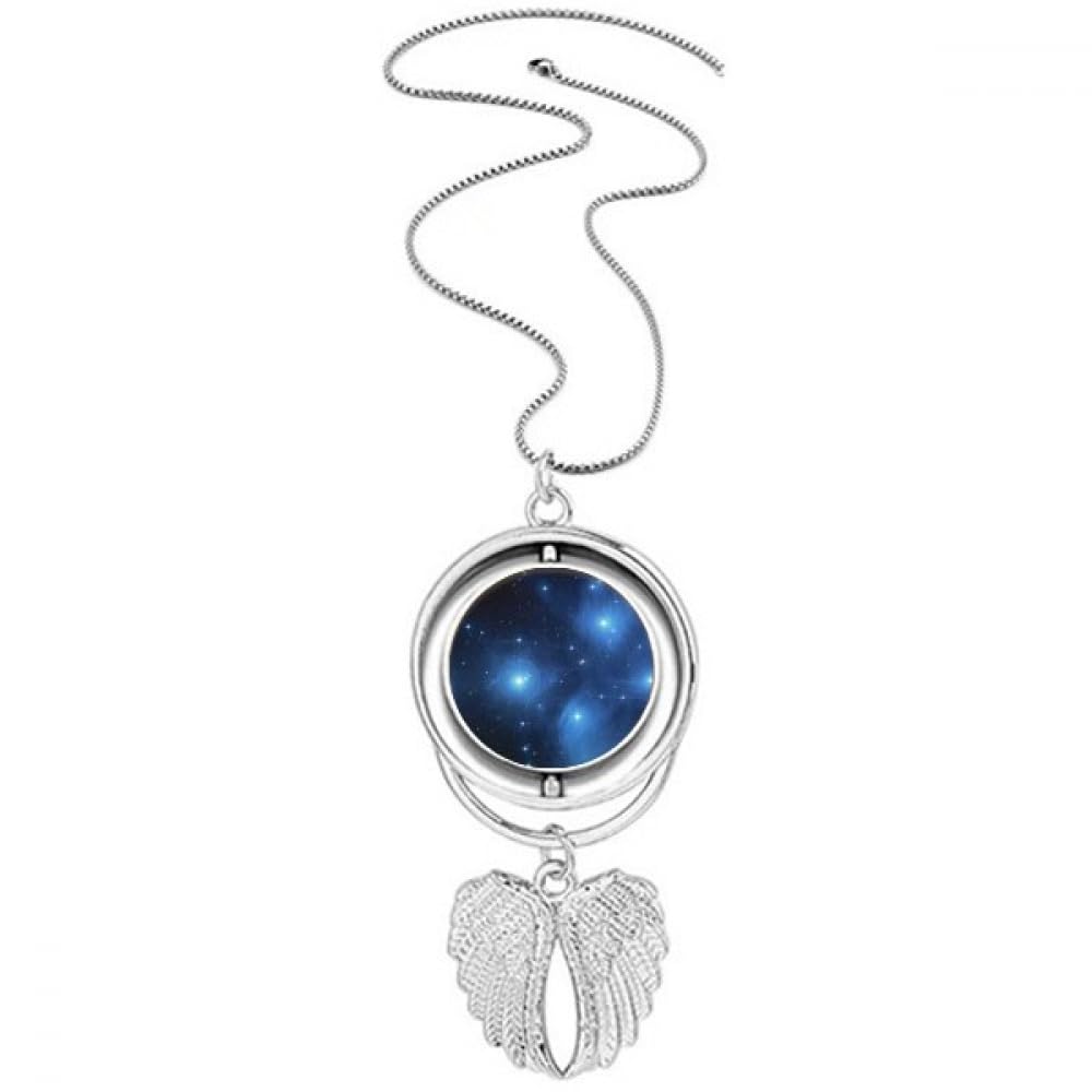 Collier avec pendentif en forme d'ailes d'ange étoiles bleues