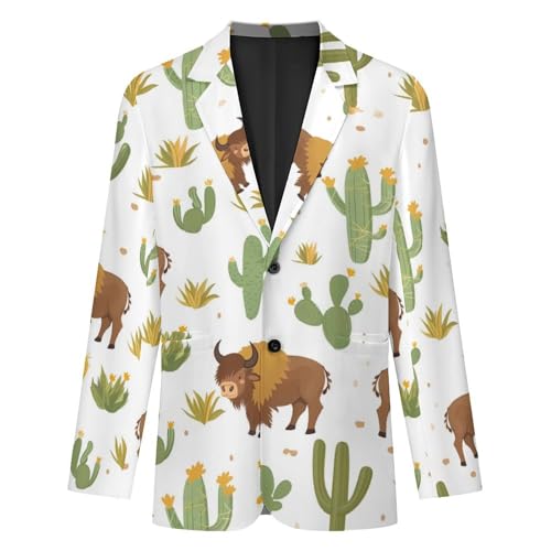 Bisons with Cactus Print Mens Casual Blazer Button Suit Jacket Lightweight Sport Coat for Work Business4