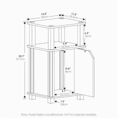 Mesita de noche con puerta Furinno Brahms de madera con almacenamiento oculto pack de 2 4