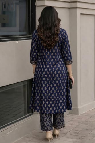 Image of ANNI Designer Kurta Set for Women Viscose Printed | Kurti Set for Woman | Kurta Pant Set | 2 Piece Set Women | Mandarin Neck 3 /4 Sleeve Regular Fit Stylish Ethnic Outfit Clothing