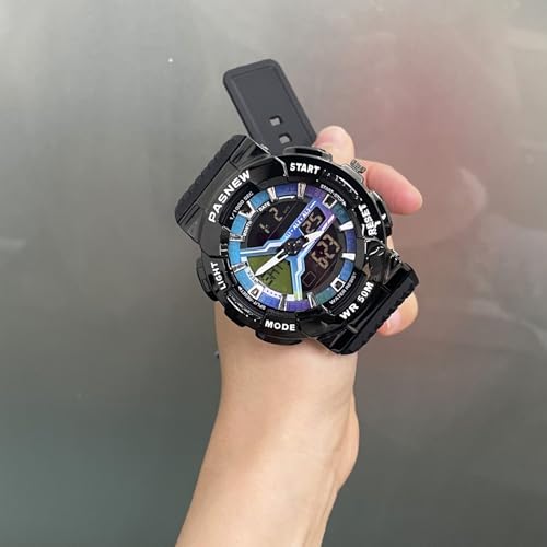 Image of PASNEW Boys' Watches - Dual Display, Large Dial Sport Watch, Black Outdoor Watch for Boys & Teens - Waterproof