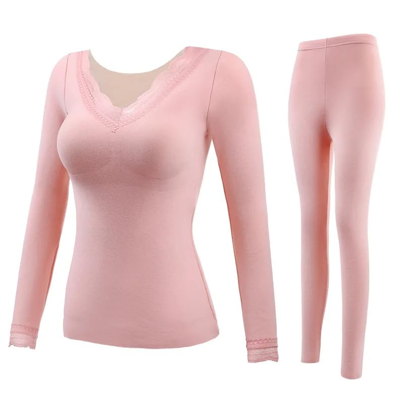 OFFSUM Ropa Interior Térmica Mujer - Conjunto De 2 Uds De Lencería, Ropa Cálida De Invierno, Tops Suaves Sexis para Mujer, Ropa Interior Térmica Ajustada, Ropa De Casa Diaria De Color Sólido