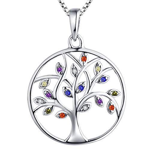 YL Damen Lebensbaum Halskette 925 Silber Mehrfarbiger Zirkonia Stammbaum Anhänger