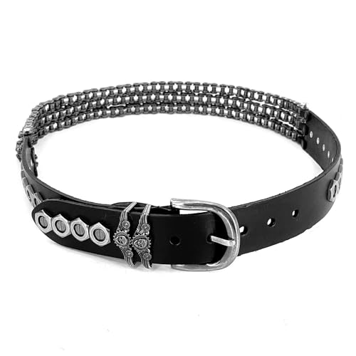 Heavy Motorcycle Chain Belt Genuine Leather Belt For Men Biker Nut Bicycle Chain Waistband2